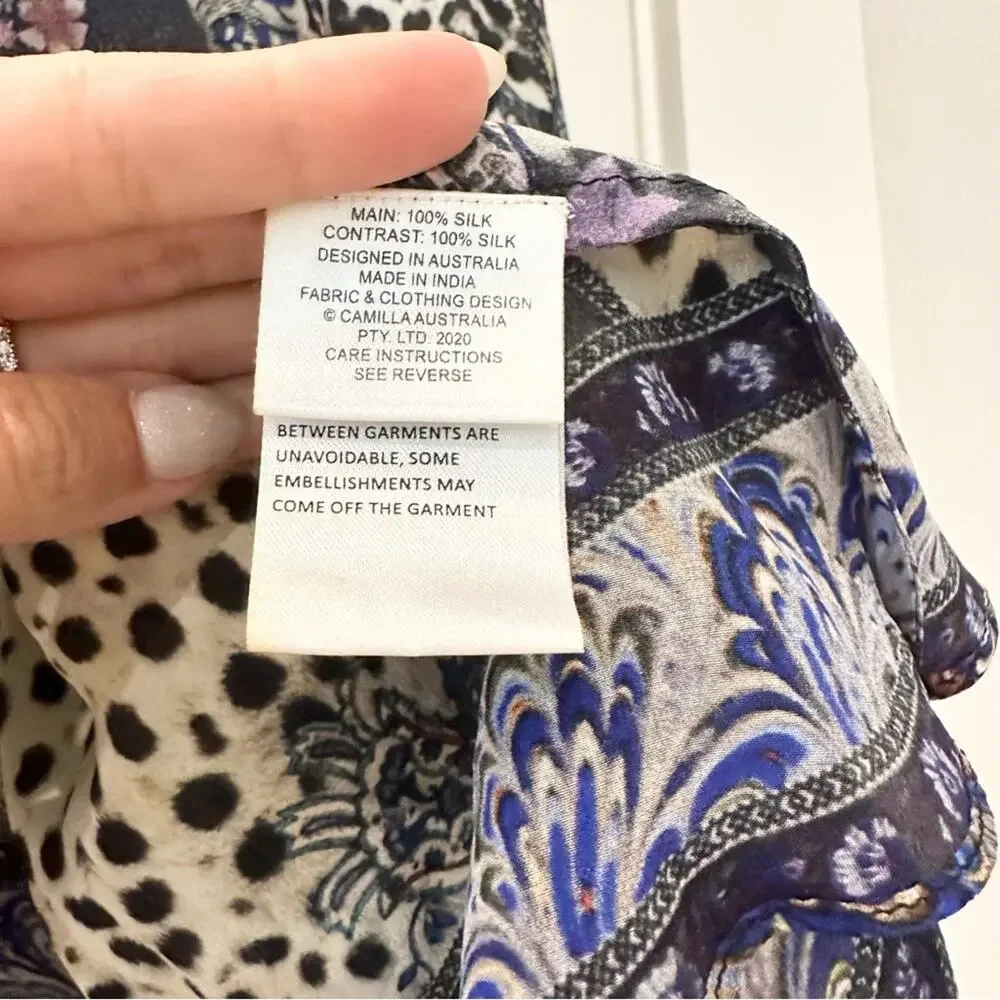 Camilla Flared Dress With Sheer Overlay Size Small 100% Silk - Picture 7 of 7